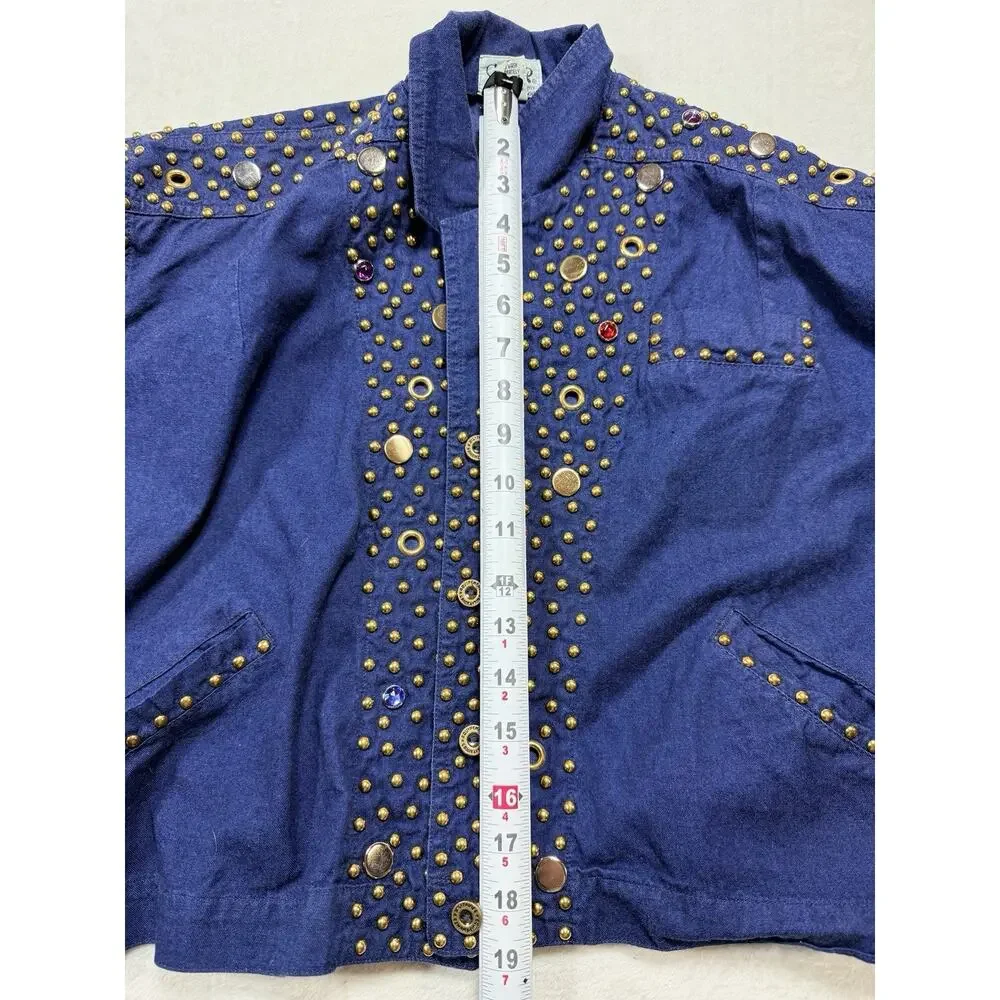 G.A.R. Exclusive Designs VTG Women's Sm. Blue Studded Denim Jacket Vintage 80s